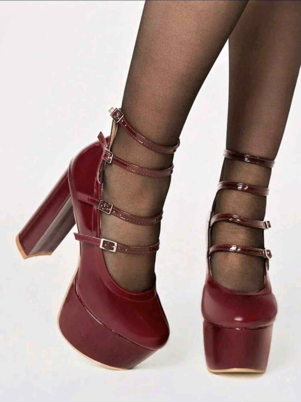 Burgundy Platform Mary Jane Heels